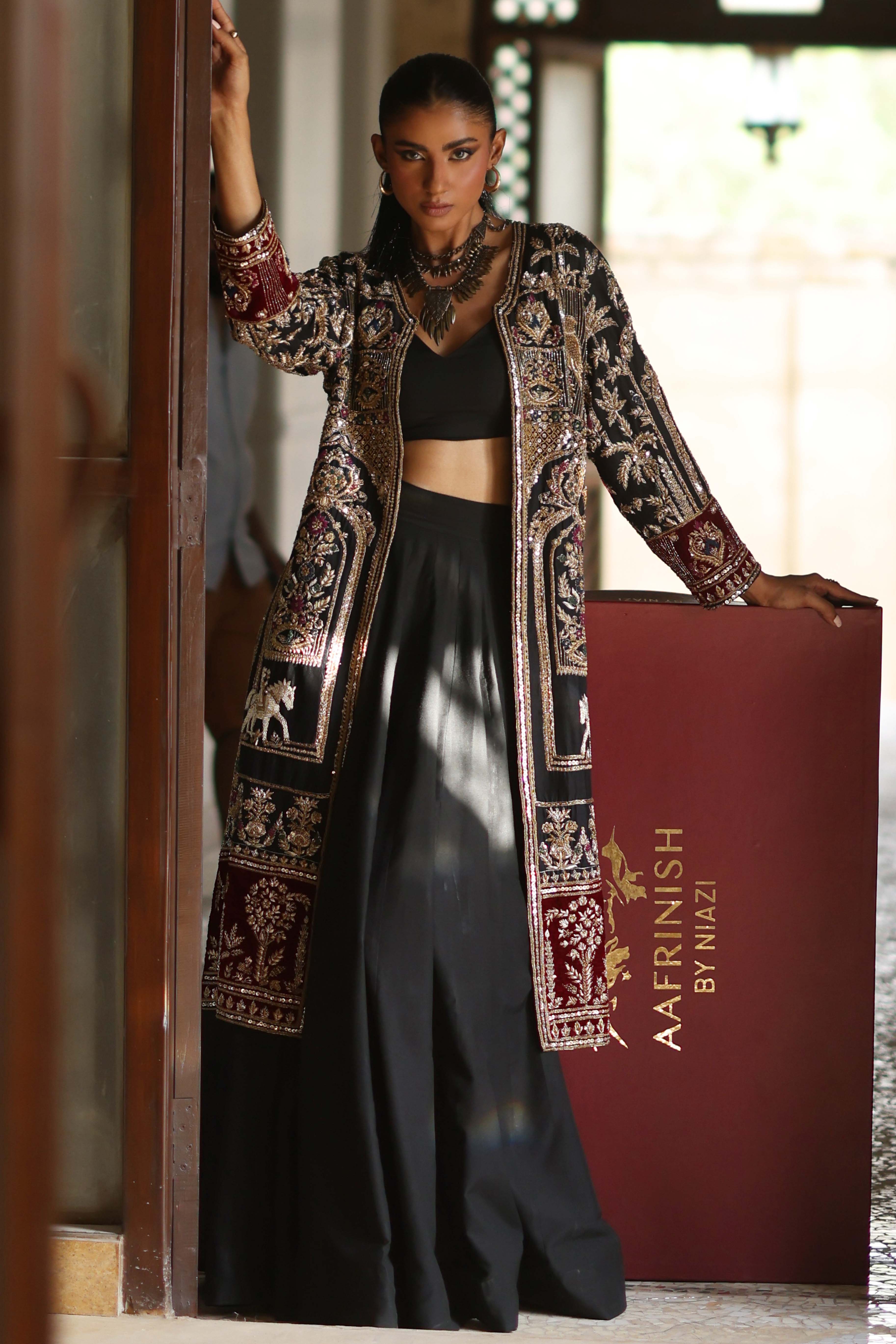 Royal Black & Gold Zardozi Jacket