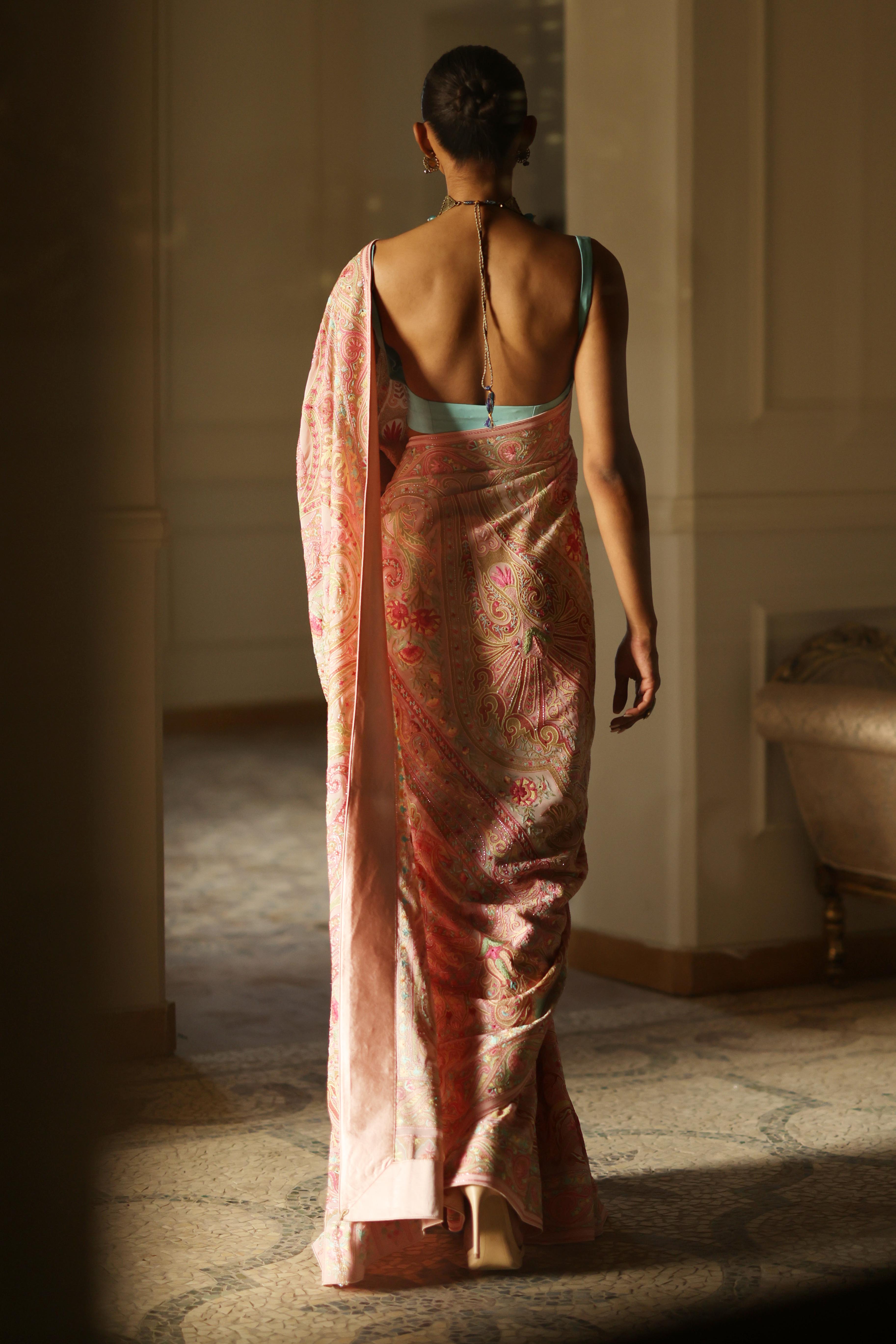 Rose Pink Kashida Kari Saree