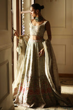 Load image into Gallery viewer, Pastel Green &amp; Gold Kashida Kari Lehenga
