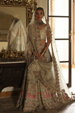 Load image into Gallery viewer, Pastel Green &amp; Gold Kashida Kari Lehenga
