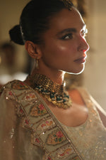 Load image into Gallery viewer, Pastel Green &amp; Gold Kashida Kari Lehenga
