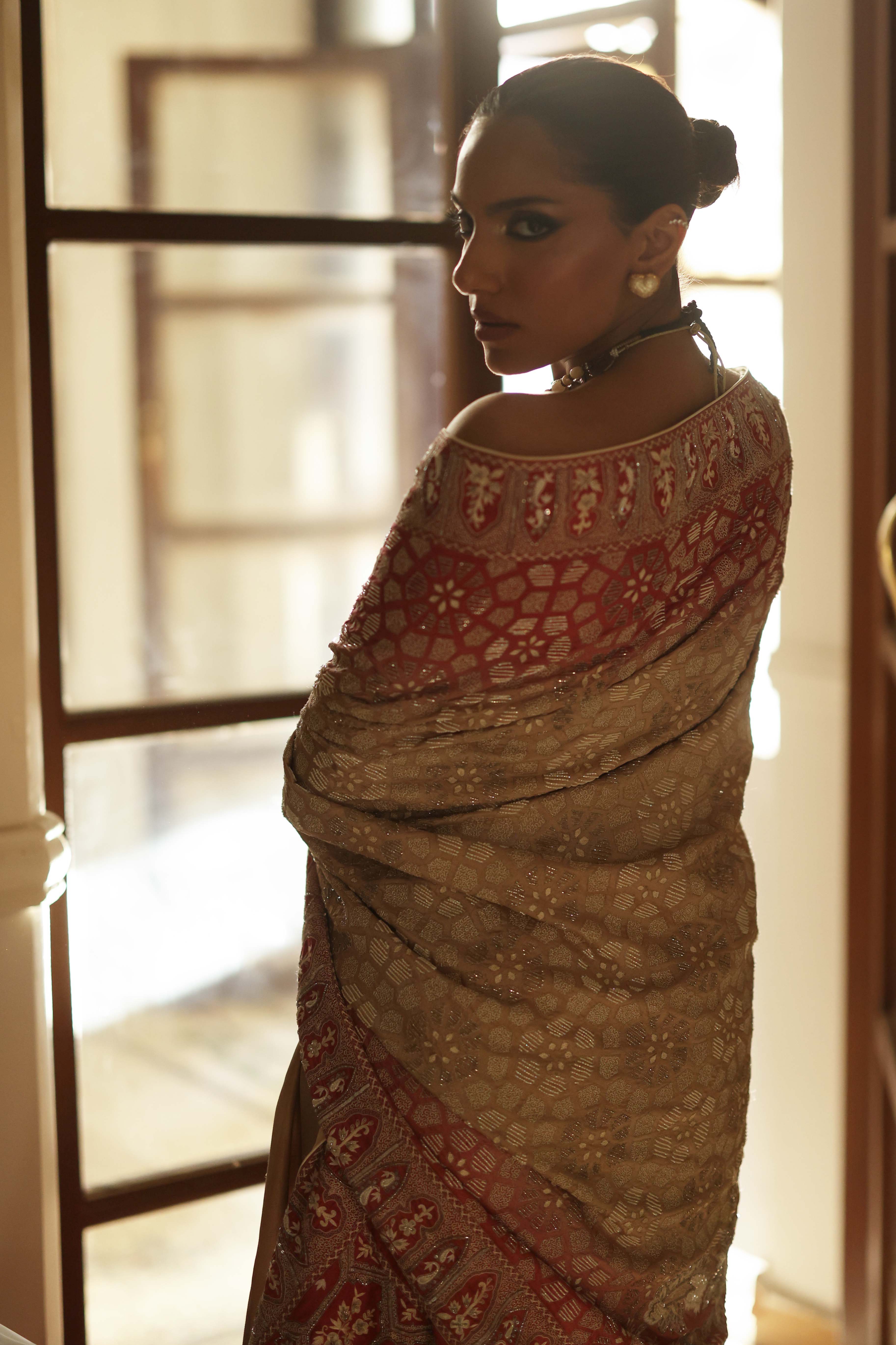 Ivory and Pink Ombre Kashidakari Dupatta