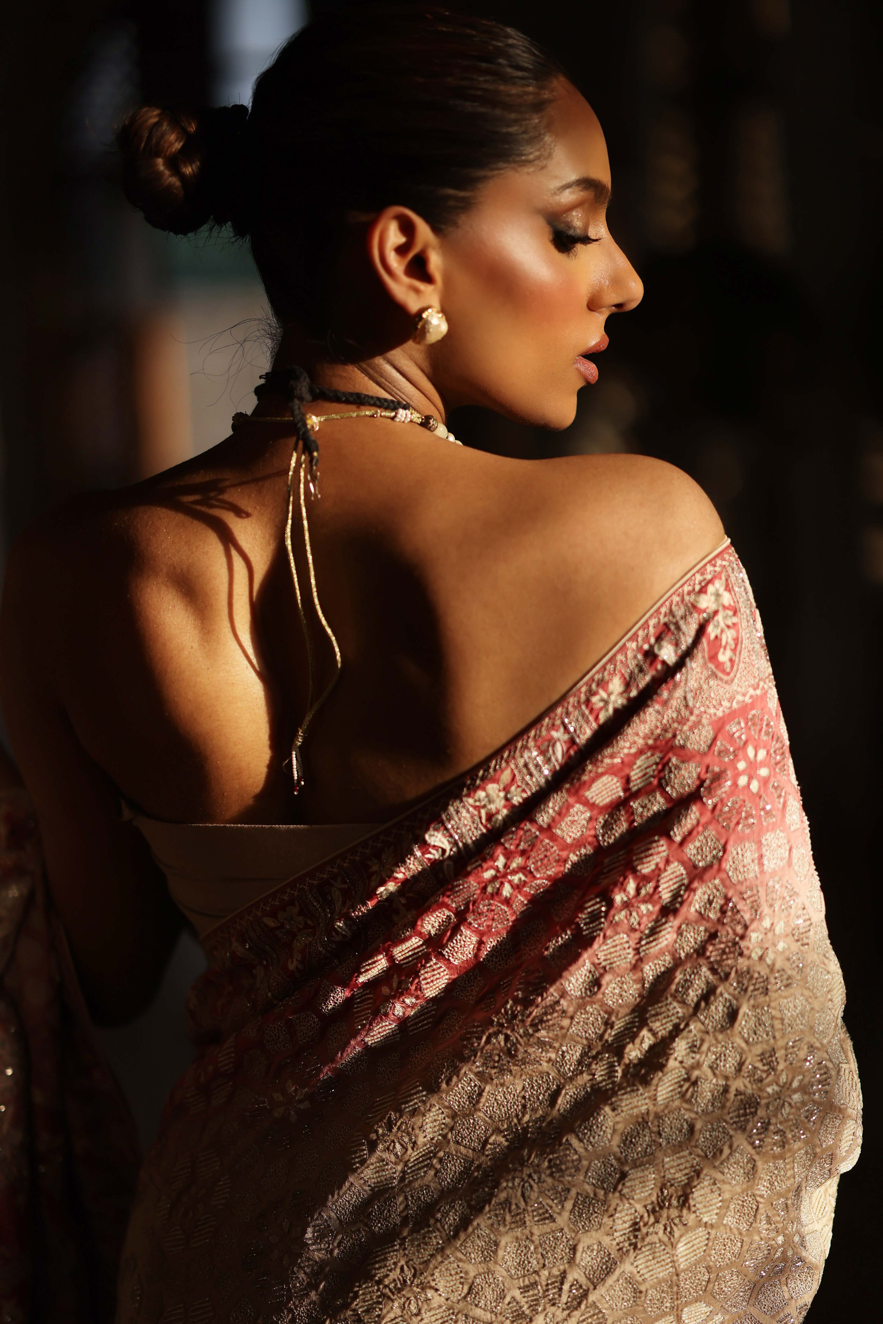 Ivory and Pink Ombre Kashidakari Dupatta