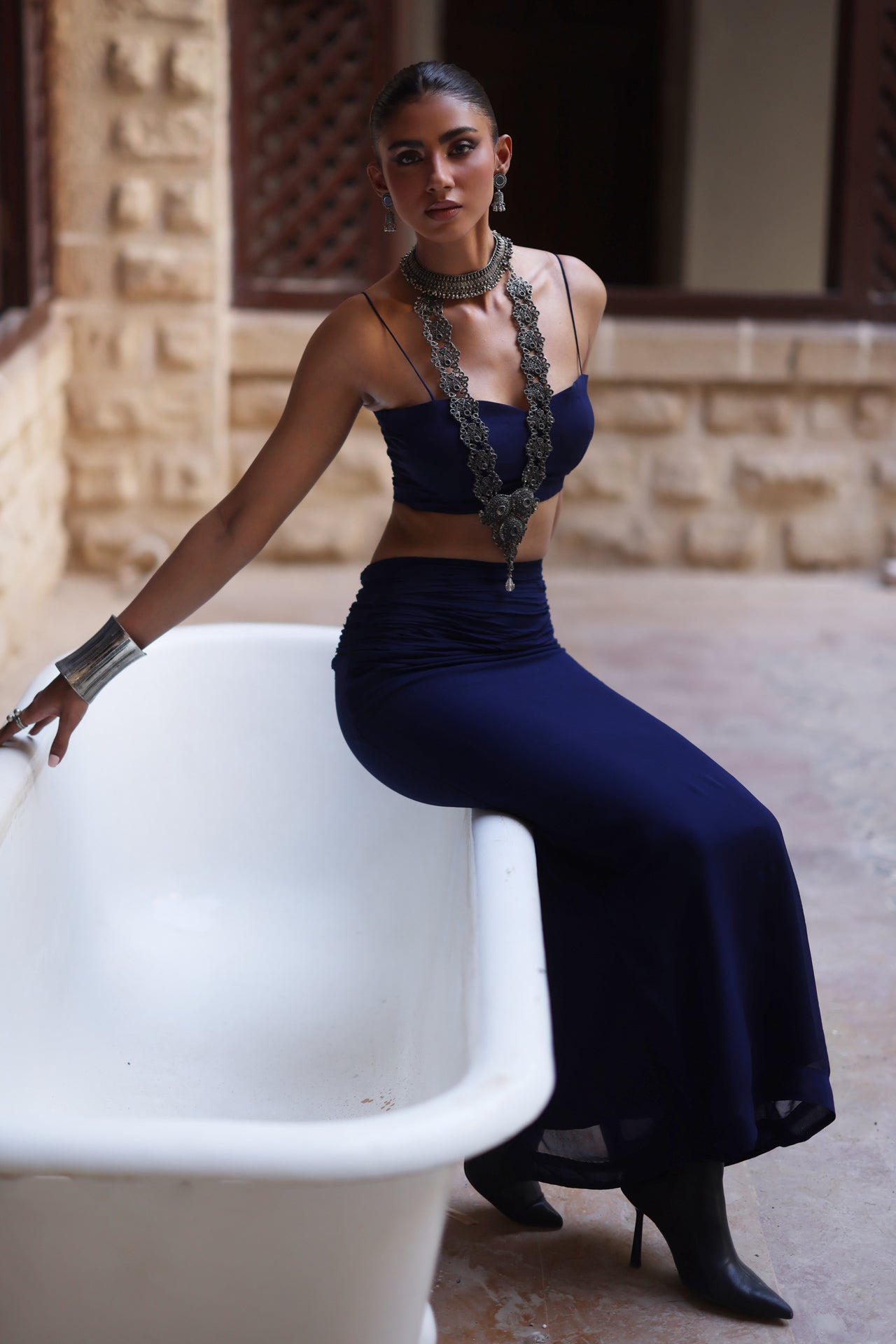 Midnight Blue & Pink Kashida Kari Jacket