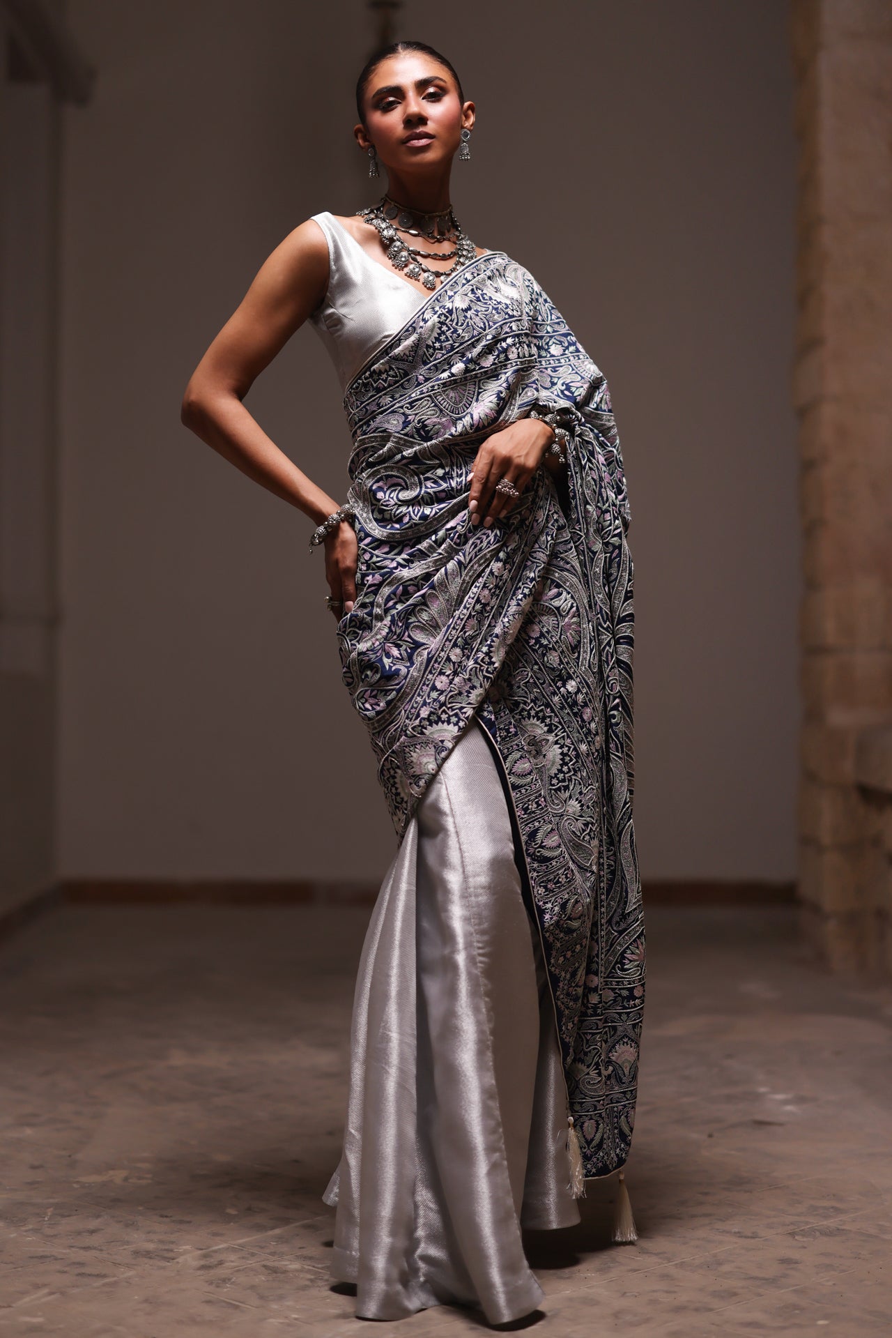 Indigo Blue And Pastel  Kashidakari Dupatta