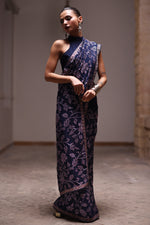 Load image into Gallery viewer, Navy Blue &amp; Mauve Sequins Saree
