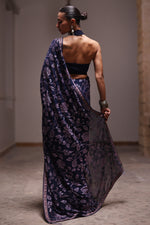 Load image into Gallery viewer, Navy Blue &amp; Mauve Sequins Saree
