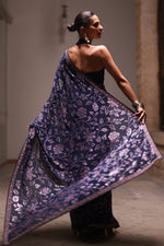 Load image into Gallery viewer, Navy Blue &amp; Mauve Sequins Saree
