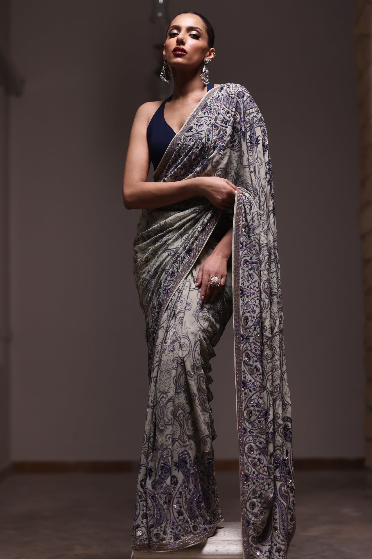 Sage Green Kashida Kari Saree