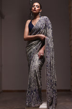 Load image into Gallery viewer, Sage Green Kashida Kari Saree
