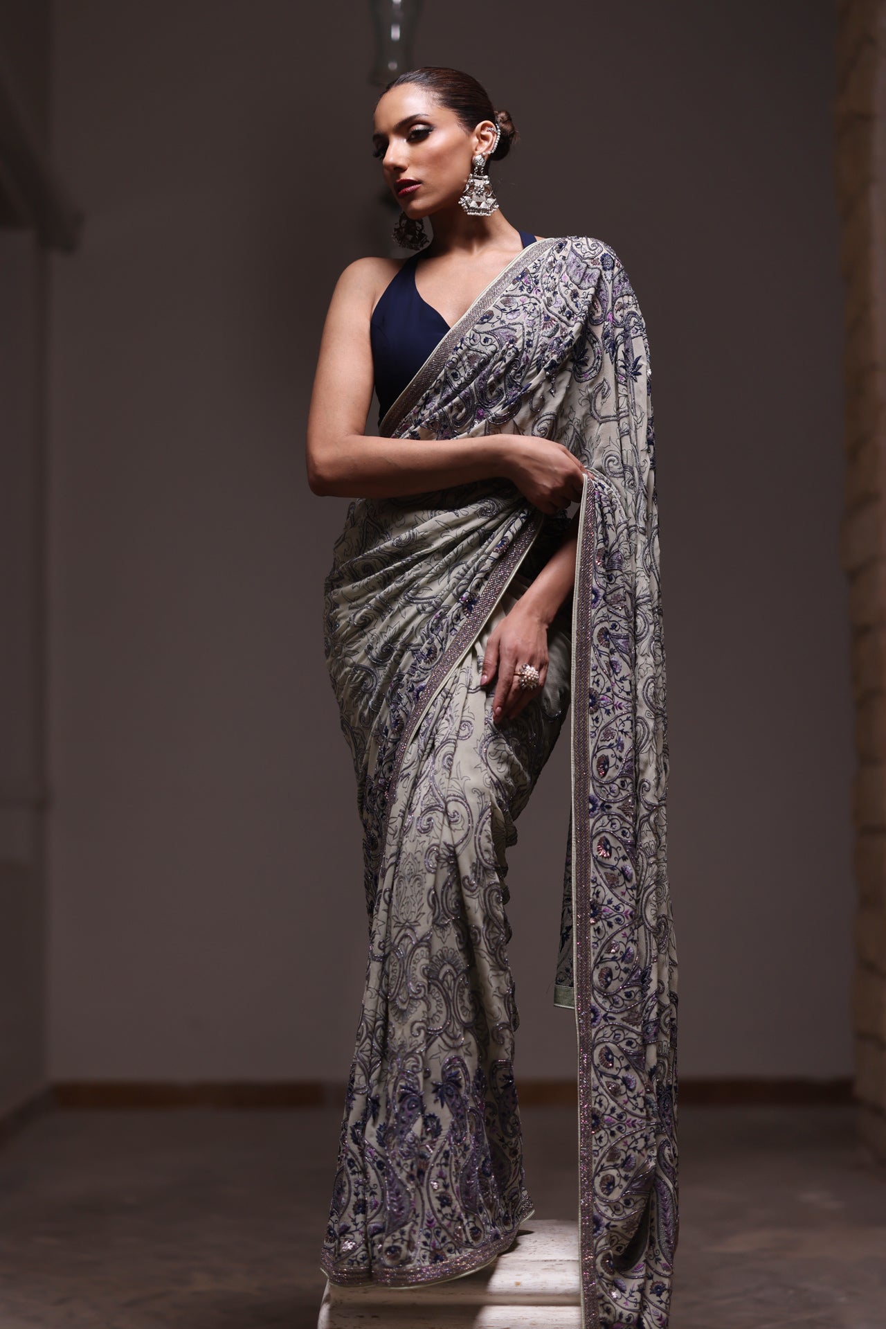 Sage Green Kashida Kari Saree