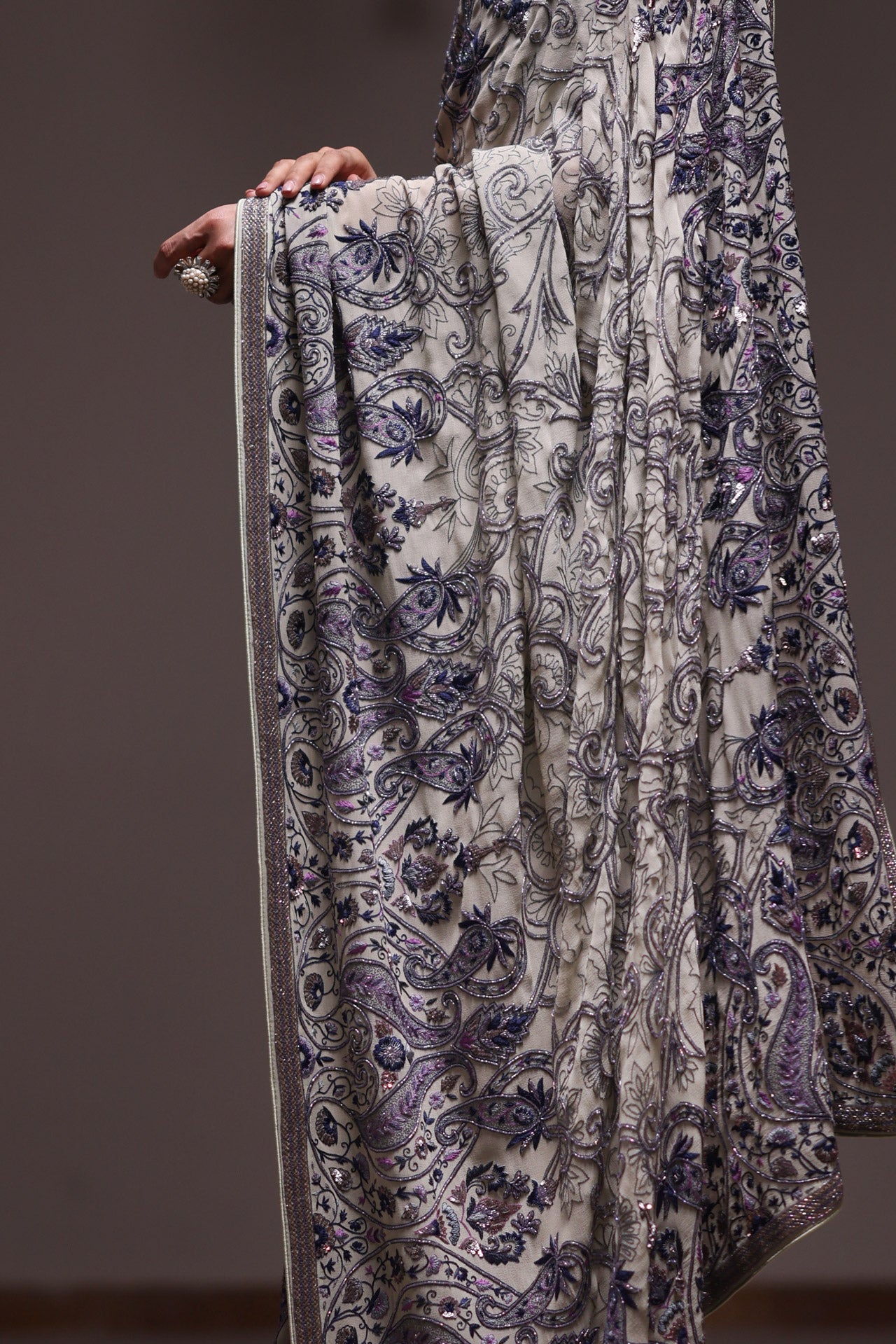 Sage Green Kashida Kari Saree