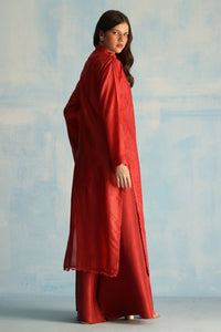 Tomato Red Tusser Silk Kurta