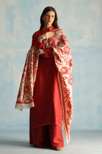 Beige & Red Kantha Dupatta