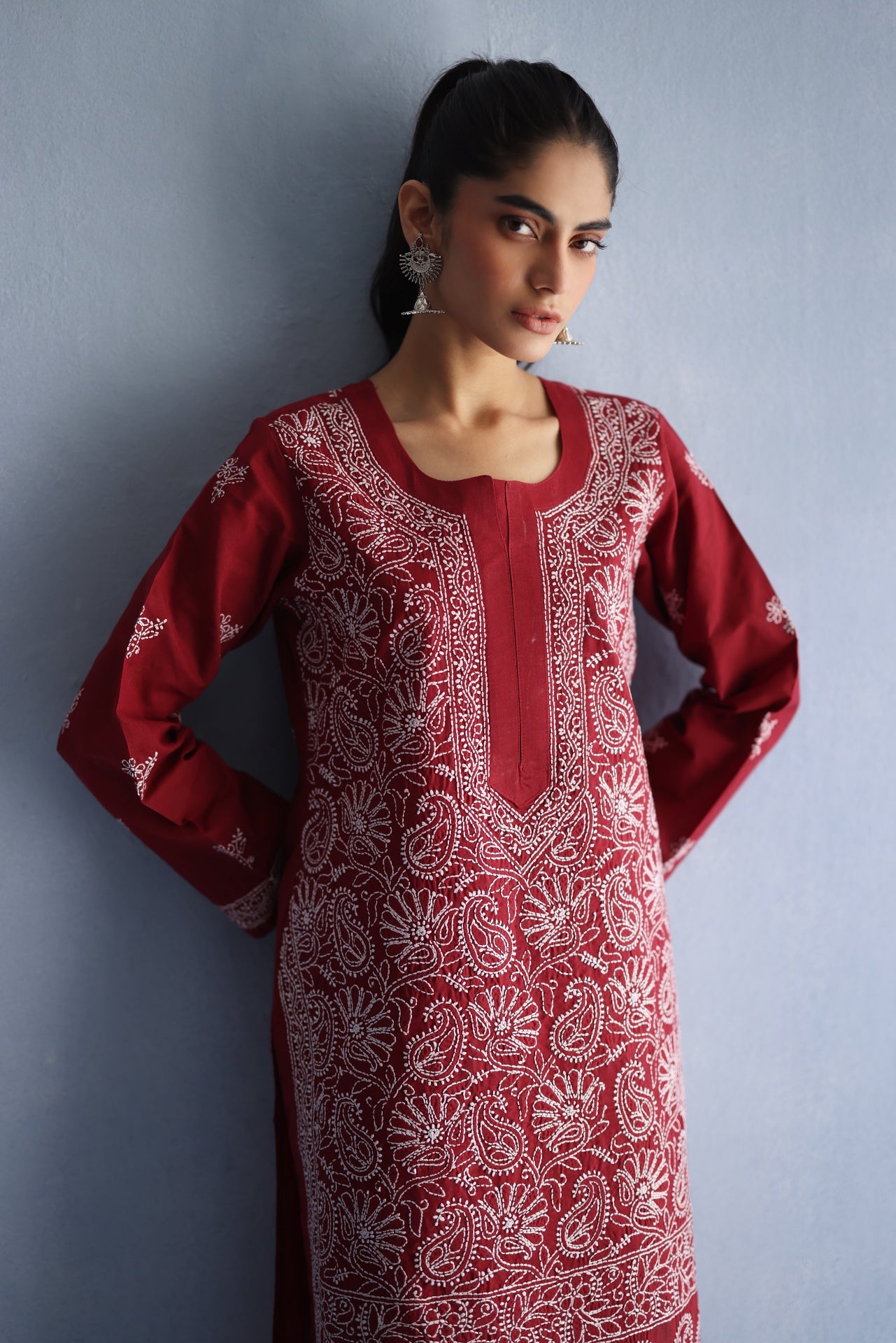 Red Chikankari Kurta