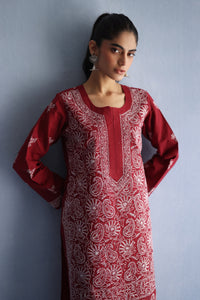 Red Chikankari Kurta