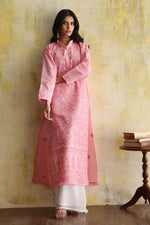 Load image into Gallery viewer, Karigars Essentials Aafrinish By Niazi Bubblegum Pink Chikankari Mukesh Kurta Ersa Batool Rizwan Haq Hand Embroidered 
