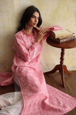 Load image into Gallery viewer, Karigars Essentials Aafrinish By Niazi Bubblegum Pink Chikankari Mukesh Kurta Ersa Batool Rizwan Haq Hand Embroidered 
