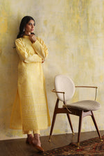 Load image into Gallery viewer, Karigars Essentials Aafrinish By Niazi Pakistan Mango Yellow Chikankari Mukesh Kurta Ersa Batool Rizwan Haq Hand Embroidered 
