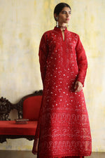 Load image into Gallery viewer, Karigars Essentials Aafrinish By Niazi Deep Red Chikankari Mukesh Kurta Ersa Batool Rizwan Haq Hand Embroidered 
