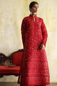 Karigars Essentials Aafrinish By Niazi Deep Red Chikankari Mukesh Kurta Ersa Batool Rizwan Haq Hand Embroidered 