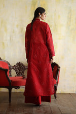 Load image into Gallery viewer, Karigars Essentials Aafrinish By Niazi Deep Red Chikankari Mukesh Kurta Ersa Batool Rizwan Haq Hand Embroidered 
