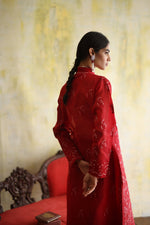 Load image into Gallery viewer, Karigars Essentials Aafrinish By Niazi Deep Red Chikankari Mukesh Kurta Ersa Batool Rizwan Haq Hand Embroidered 
