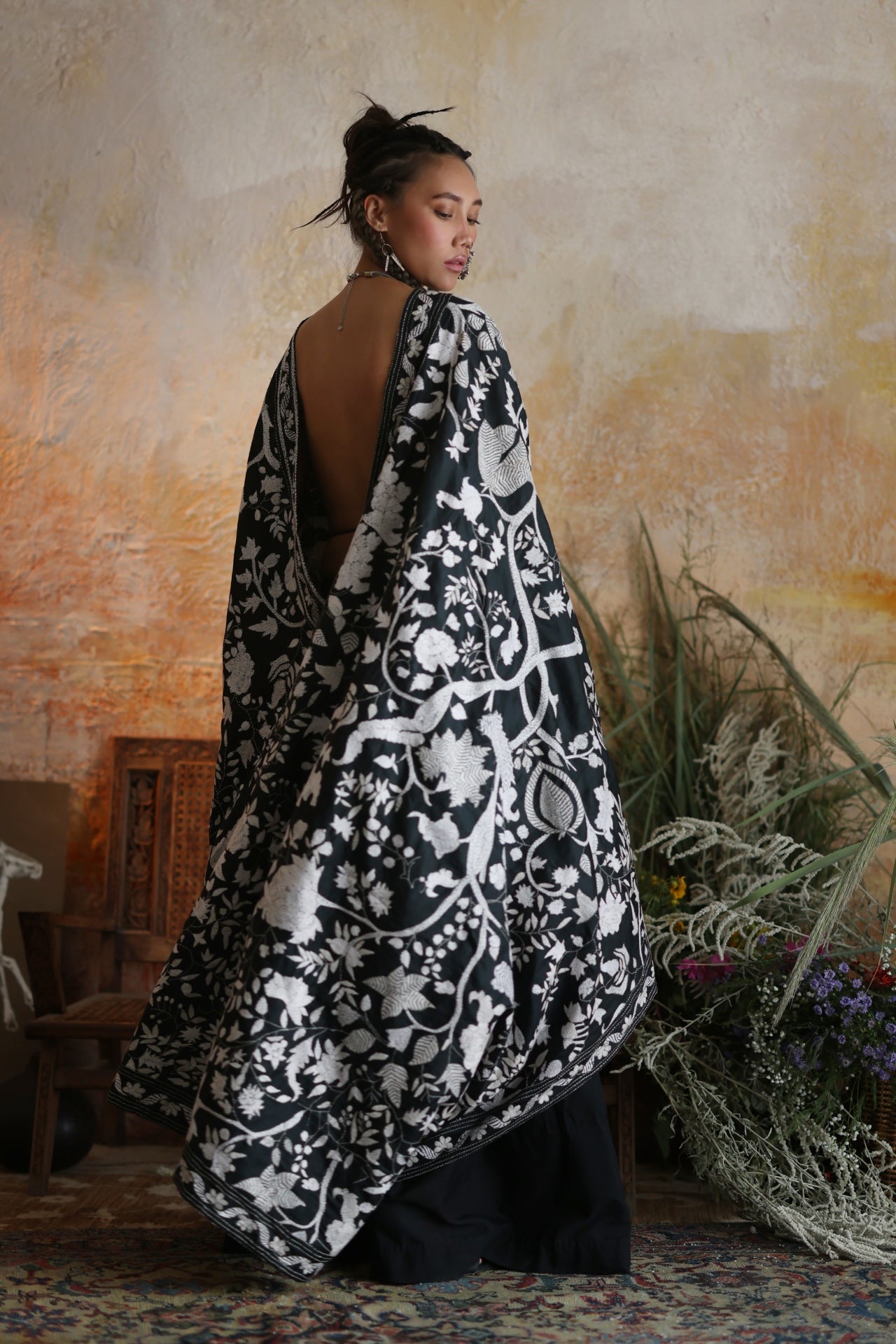 Black and White Kantha Poncho