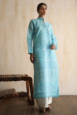 Load image into Gallery viewer, Karigars Essentials Aafrinish By Niazi Aqua Blue Chikankari Mukesh Kurta Ersa Batool Rizwan Haq Hand Embroidered 
