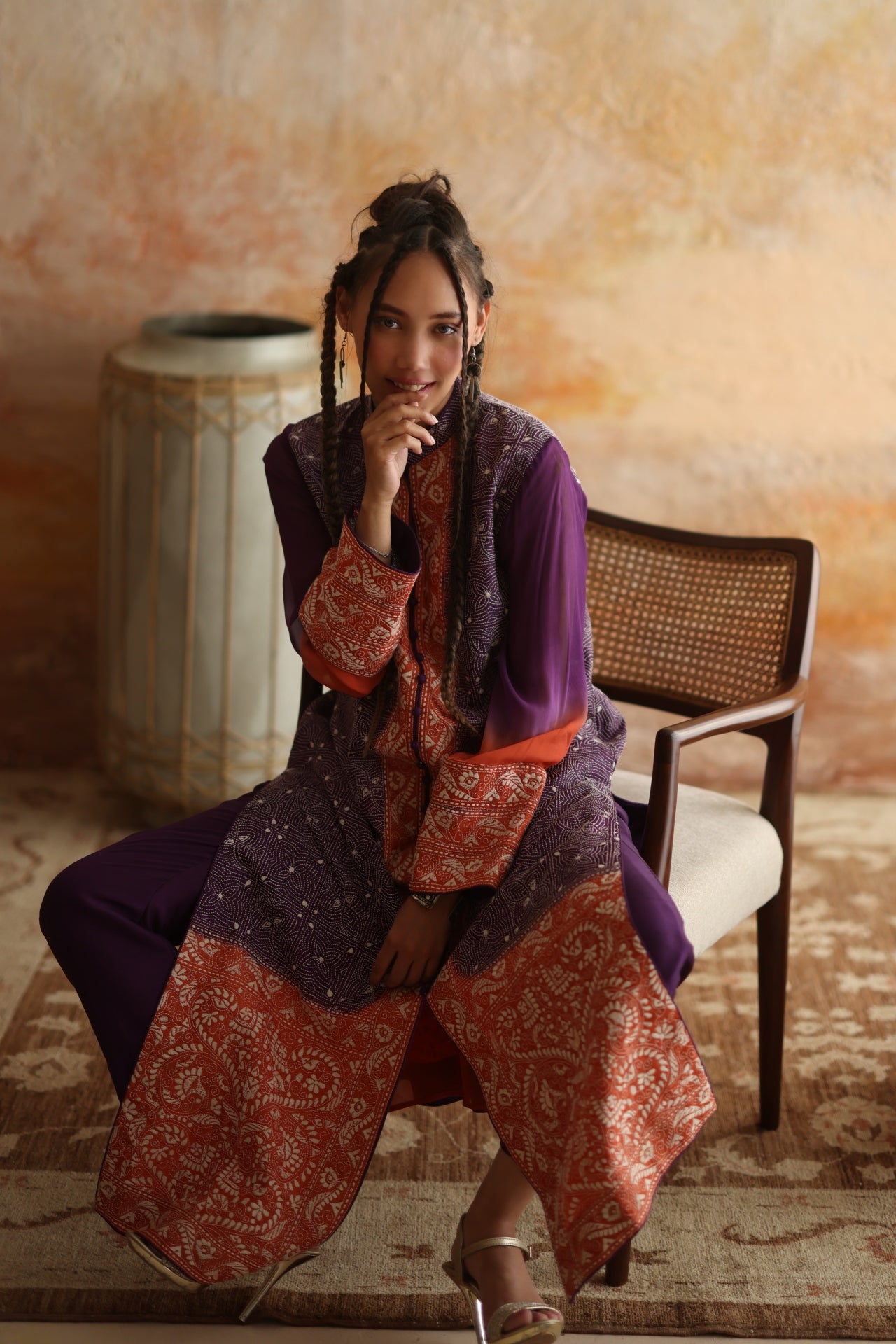Purple & Burnt Orange Kantha Shirt & Trouser
