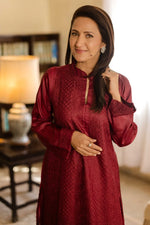 Load image into Gallery viewer, Deep Maroon Tusser Silk Kurta
