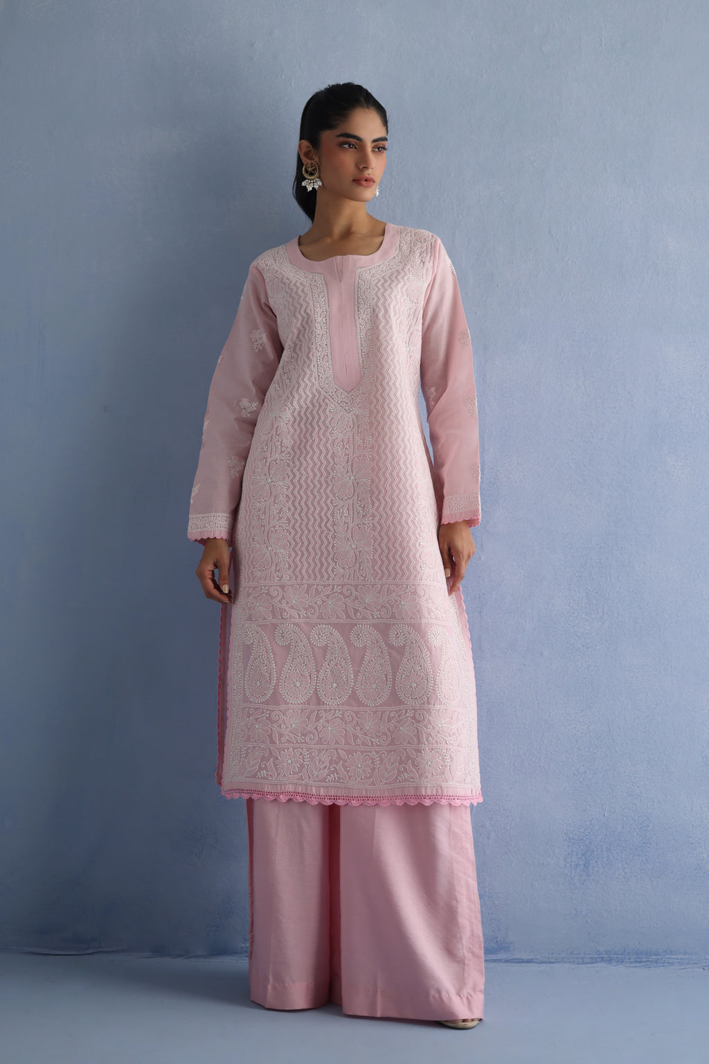 Watermelon Pink Chikankari Kurta –