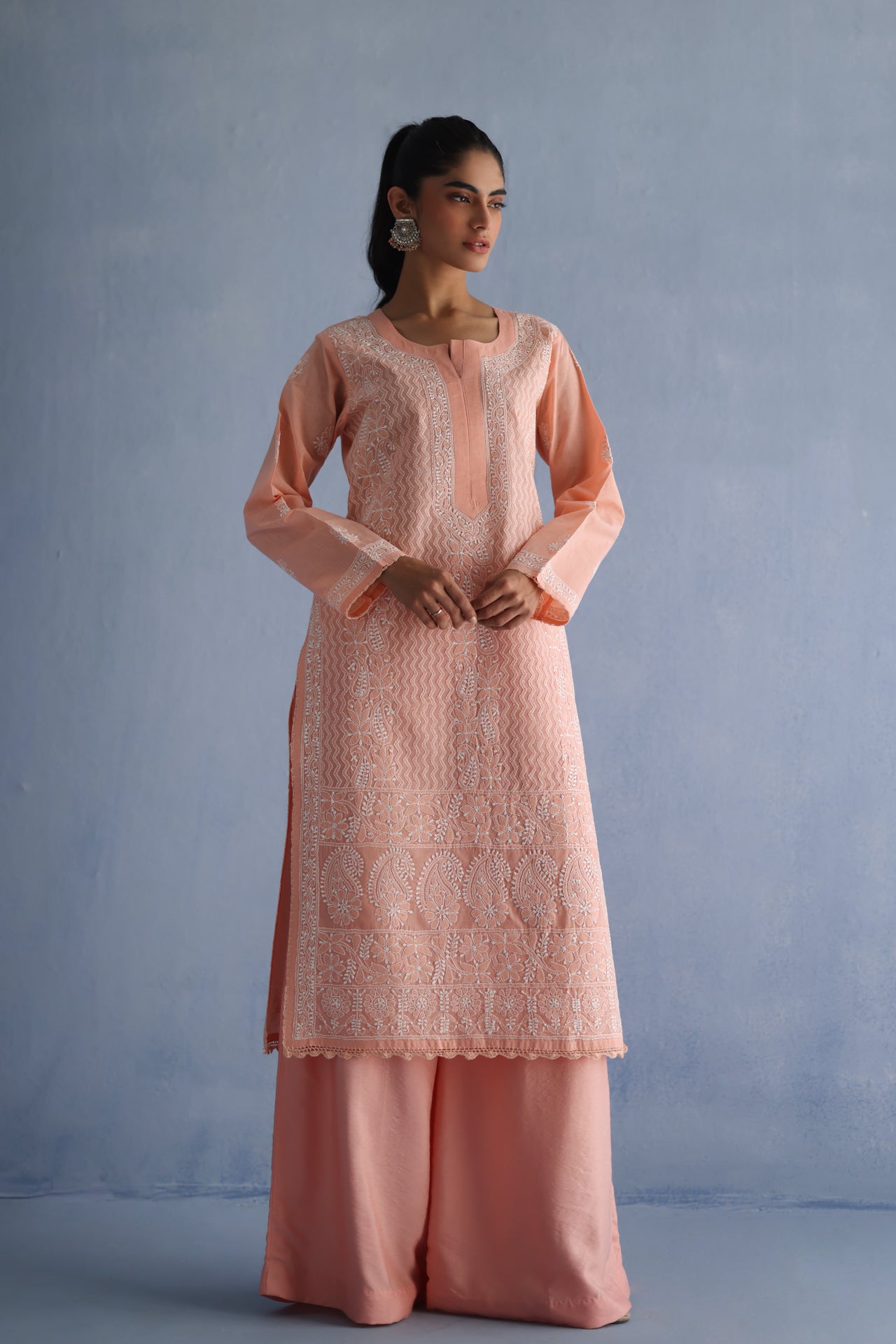 Peach Chikankari Kurta
