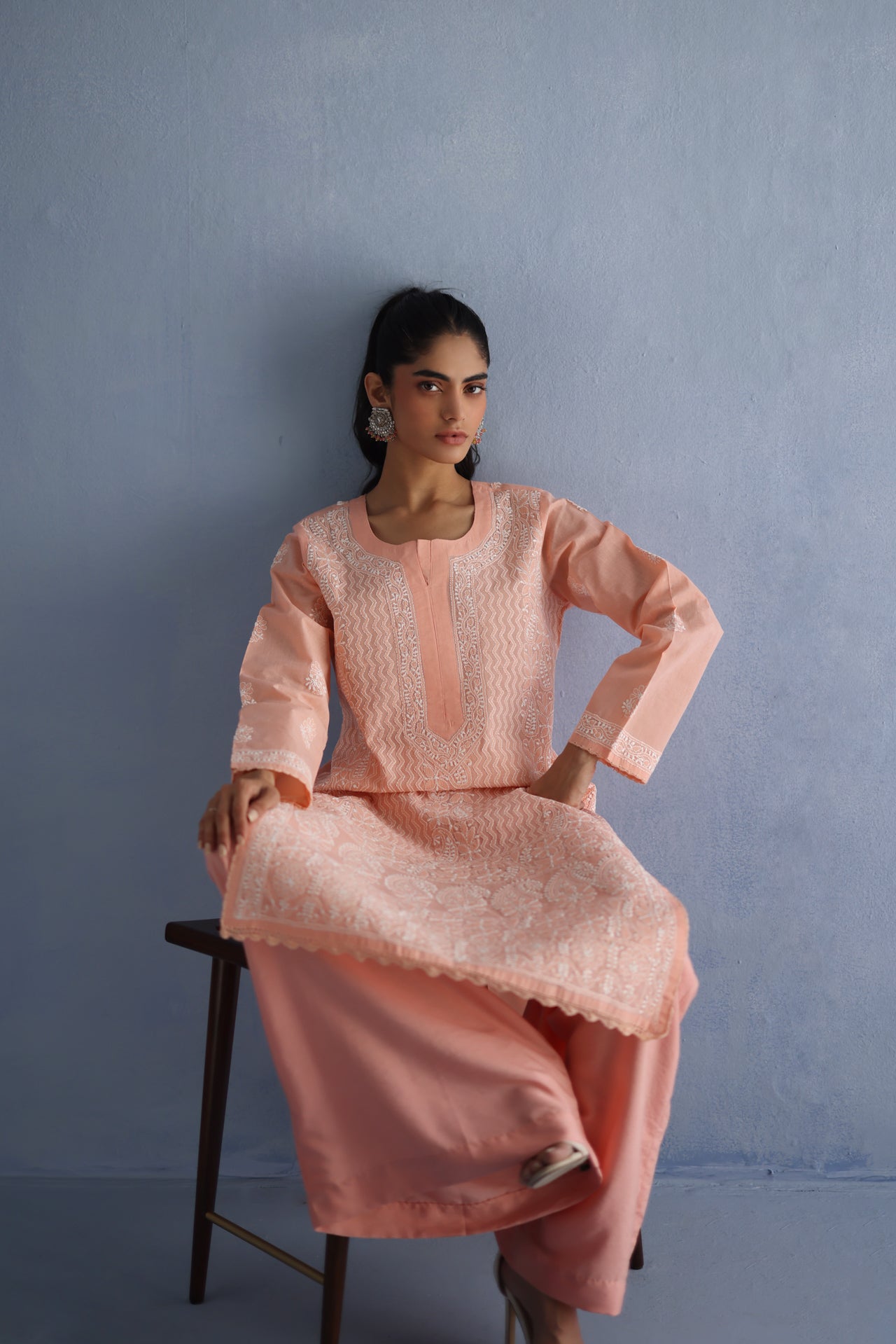 Peach Chikankari Kurta