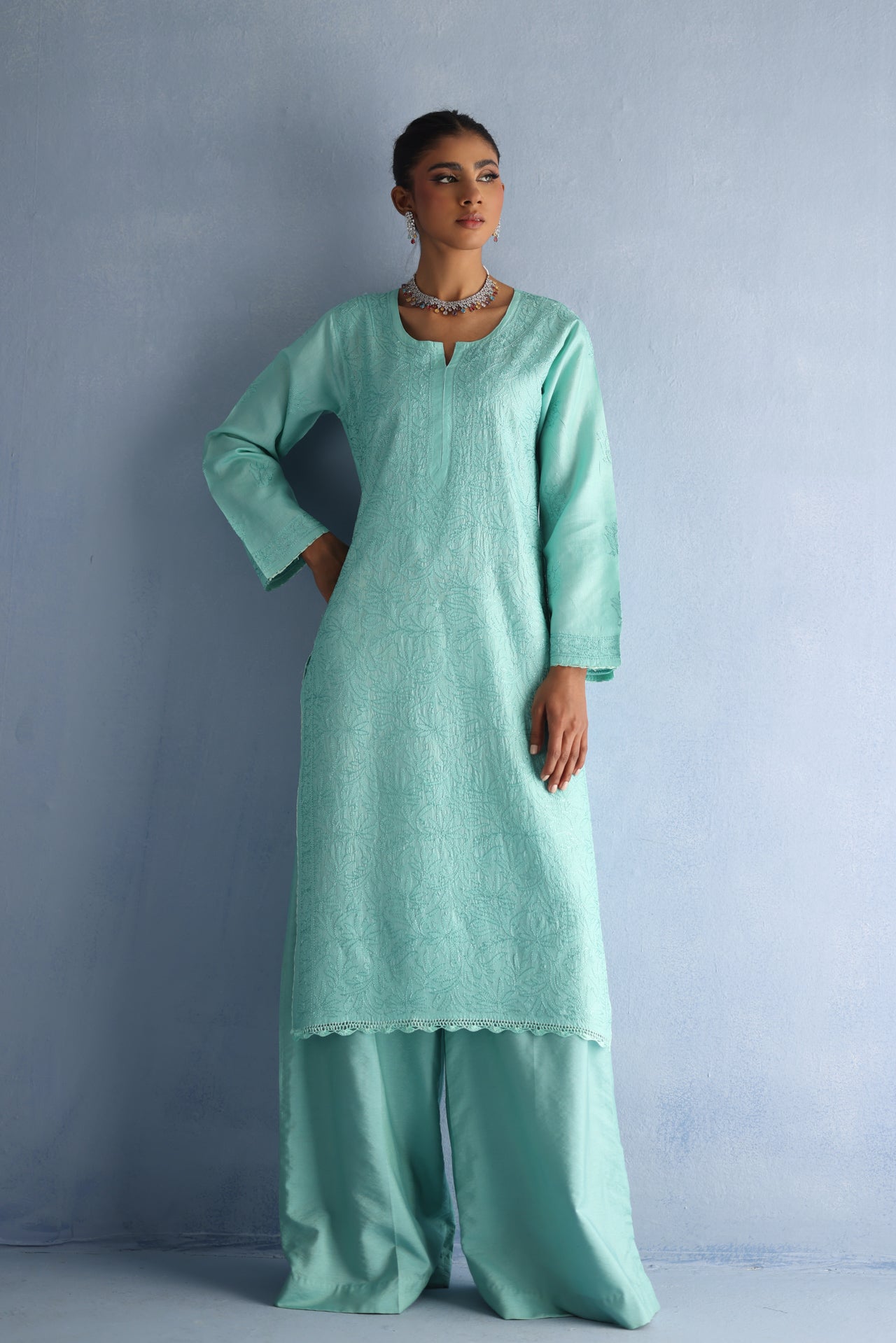 Aqua Blue Tusser Silk Kurta