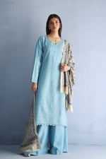 Load image into Gallery viewer, Beige and Blue Kantha Dupatta
