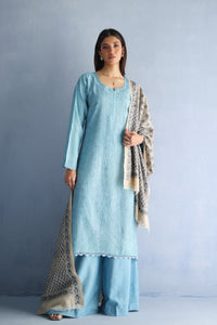 Beige and Blue Kantha Dupatta