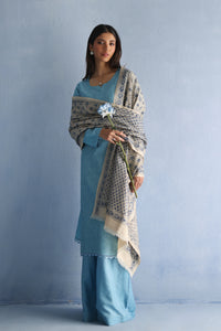 Beige and Blue Kantha Dupatta