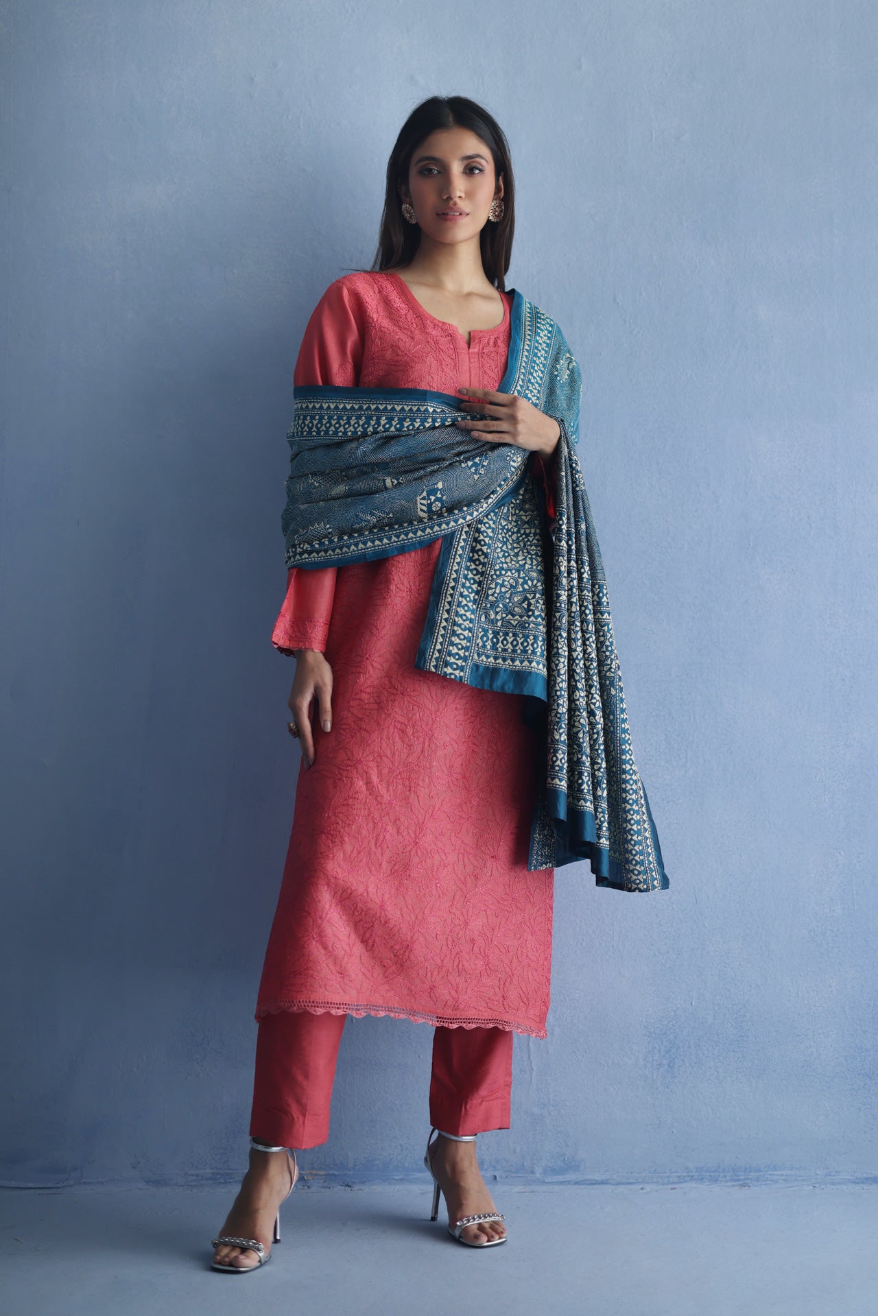 Teal and Beige Kantha Dupatta