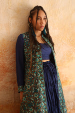 Load image into Gallery viewer, Navy Blue &amp; Aqua Green Kantha Jacket
