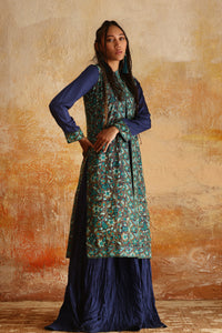 Navy Blue & Aqua Green Kantha Jacket