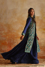 Load image into Gallery viewer, Navy Blue &amp; Aqua Green Kantha Jacket
