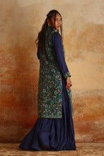 Load image into Gallery viewer, Navy Blue &amp; Aqua Green Kantha Jacket
