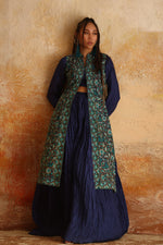 Load image into Gallery viewer, Navy Blue &amp; Aqua Green Kantha Jacket

