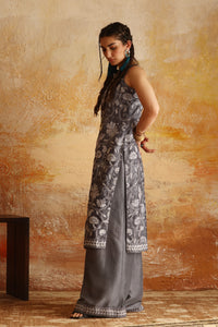 Grey & White Floral Kantha Shirt & Izaar