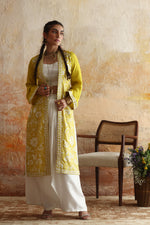 Load image into Gallery viewer, Yellow Floral Kantha Jacket &amp; Skirt

