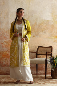 Yellow Floral Kantha Jacket & Skirt