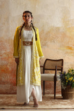 Load image into Gallery viewer, Yellow Floral Kantha Jacket &amp; Skirt
