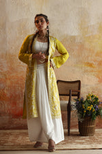Load image into Gallery viewer, Yellow Floral Kantha Jacket &amp; Skirt
