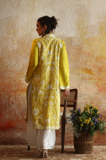 Load image into Gallery viewer, Yellow Floral Kantha Jacket &amp; Skirt
